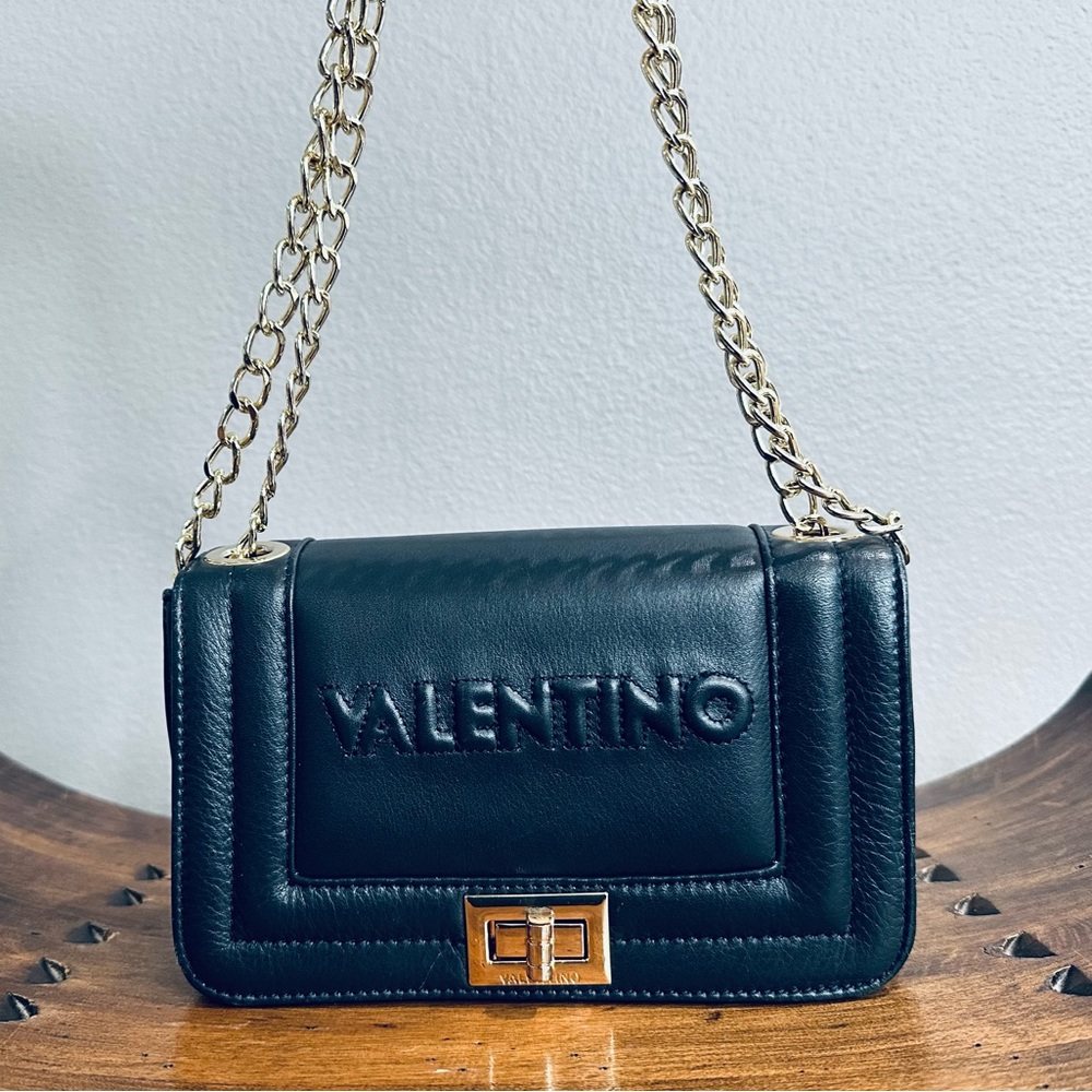 Valentino Beatriz Embossed Leather Crossbody / Shoulder Bag - Navy Blue